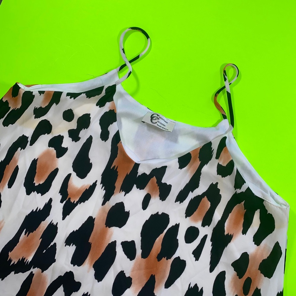 CHRISTIAN CIALIENDO Womens Leopard Print Spaghetti Strap Cami Top Made in USA